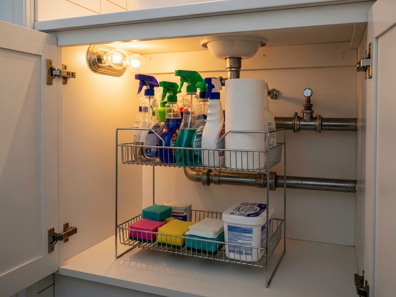 Under-sink bathroom cabinet organizer