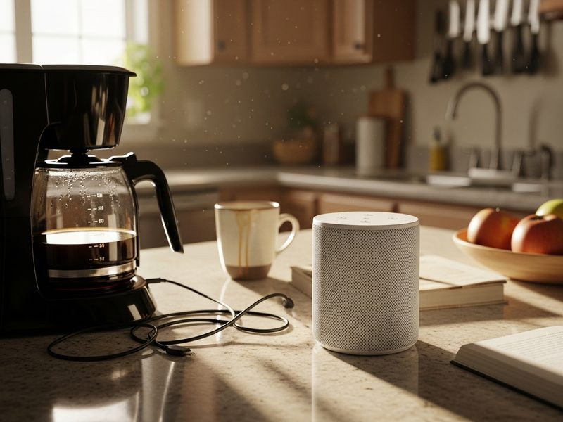 Smart home device on a kitchen counter