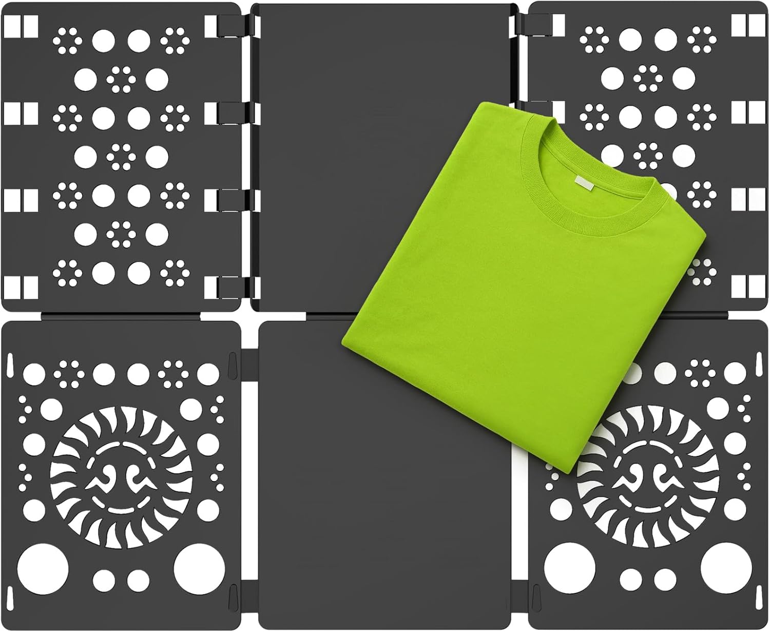 BoxLegend V3 folder board open on a table with a shirt being folded using the four-step panel process