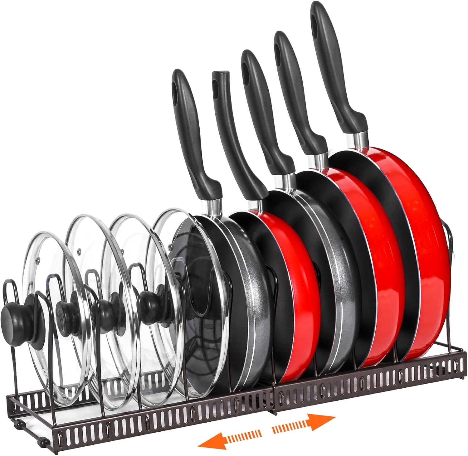 ROOHUA expandable pot and pan lid organizer rack product shot
