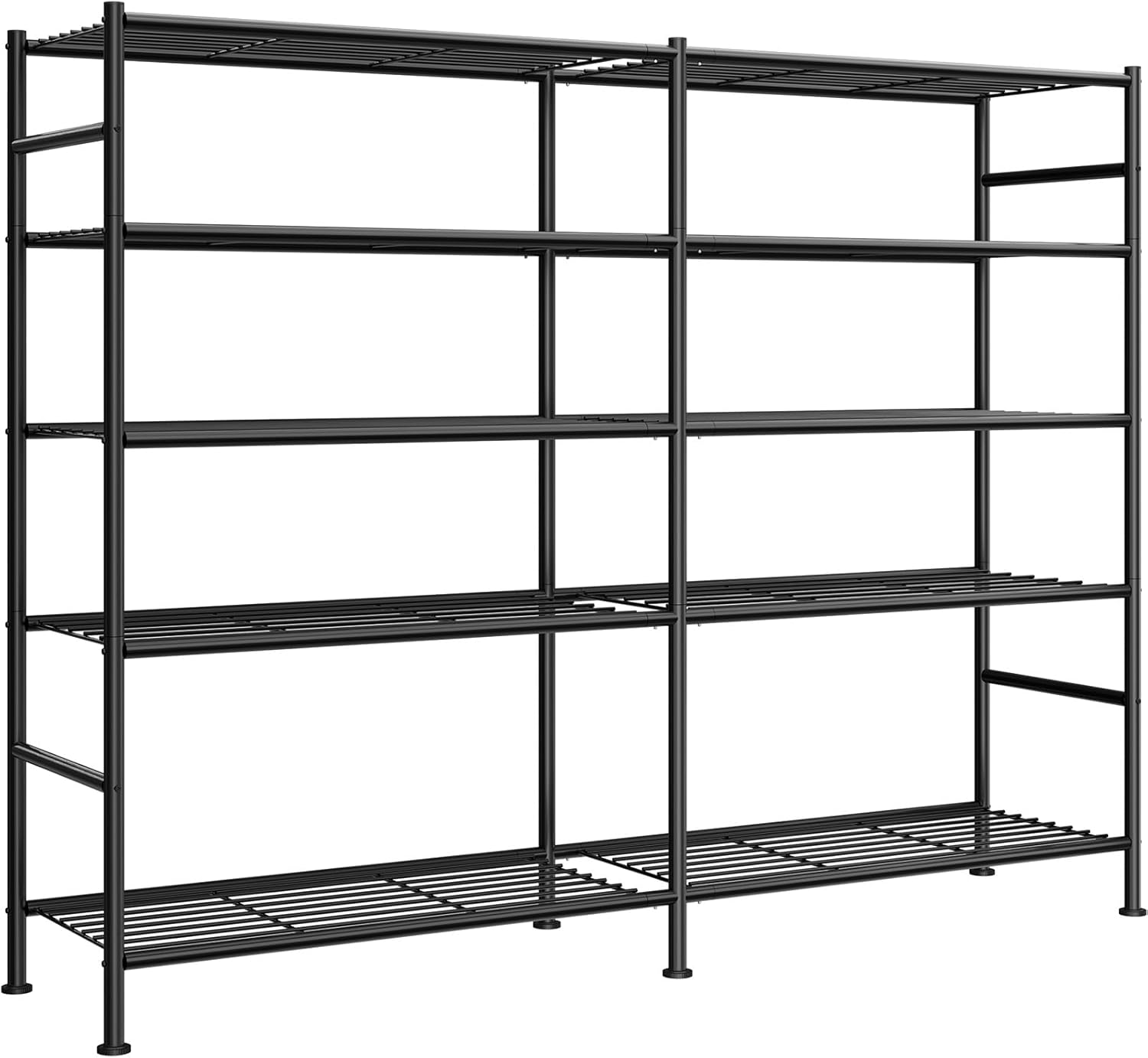 Sakugi 5-tier heavy duty steel garage shelving unit with adjustable shelves and leveling feet on concrete garage floor