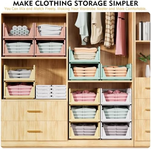 SNSLXH plastic open-front bins shown in several stack heights and colors inside a closet