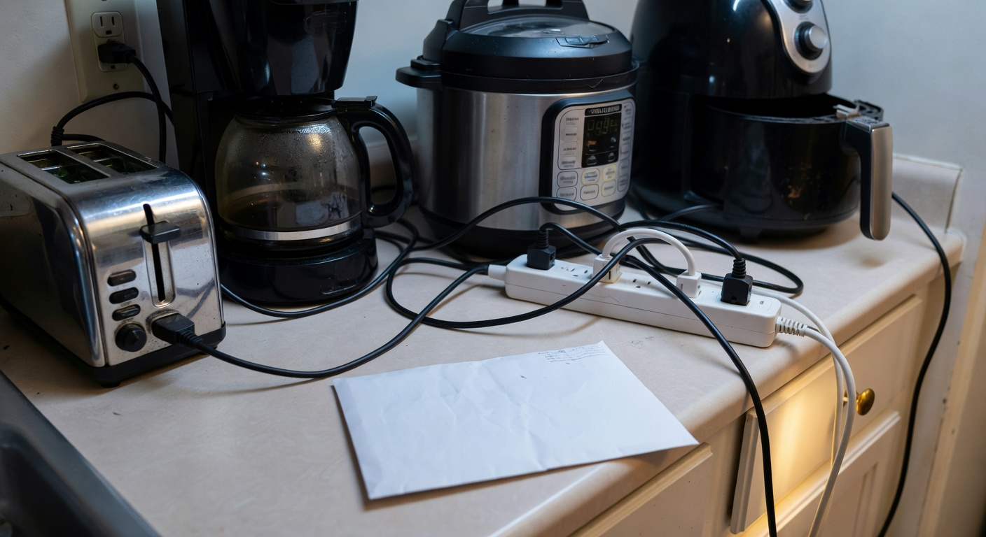 A power bill next to a wall of mystery appliances with no way to tell which is costing the most
