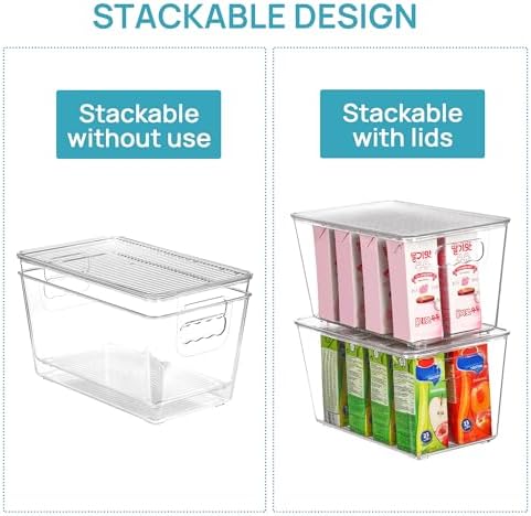 Clear pantry bins in context showing real-world scale on a shelf