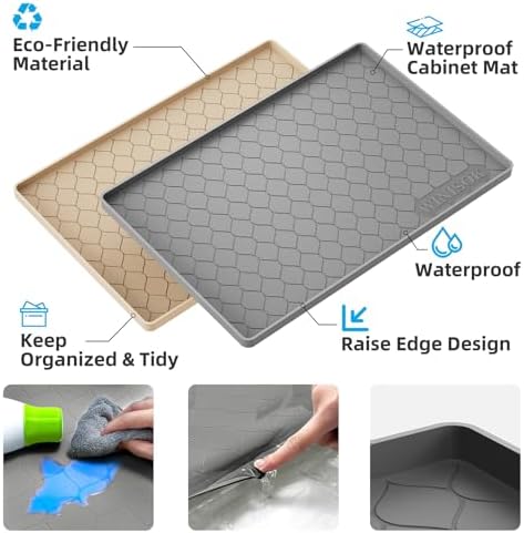 Winisok under sink mat — alternate angle showing cabinet fit context